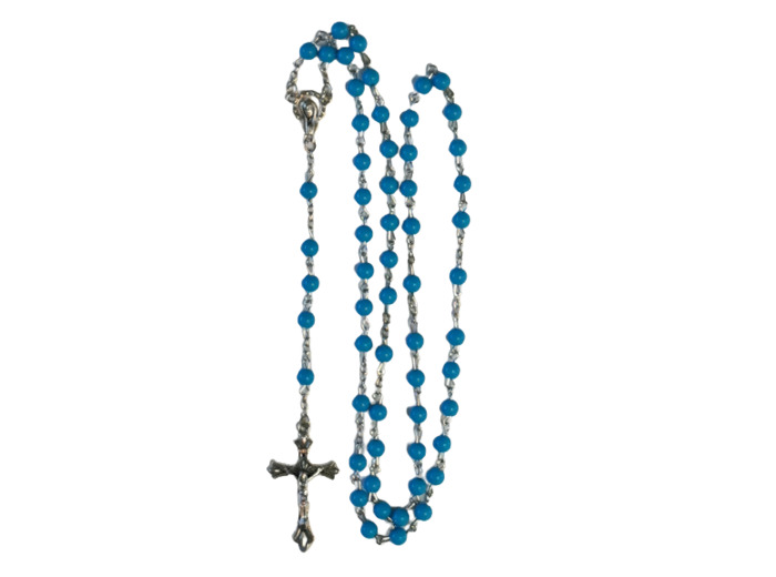 Chapelet Perles Plastique Sur Chaine Argentée - BLEU