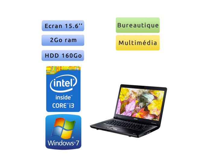 Toshiba Tecra A11 - Windows 7 - i3 2Go 160 Go - Webcam  - 15.6 - Ordinateur Portable