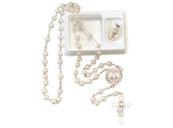 Coffret COMMUNION Chapelet argenté - Coeur V. Miraculeuse