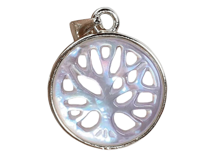 Pendentif en Nacre Argenté 13mm - ARBRE DE VIE