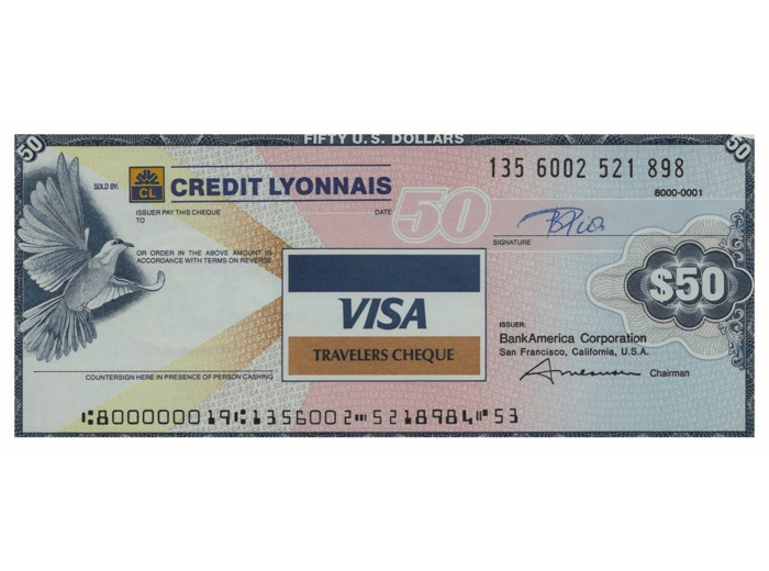 U.S.A. TRAVELERS CHEQUE VISA CREDIT LYONNAIS 50 DOLLARS 135.6002.521.898