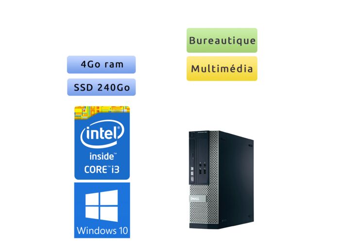 Dell Optiplex 390 DT - Windows 10 - i3 4Go 240Go SSD - Ordinateur Tour Bureautique PC