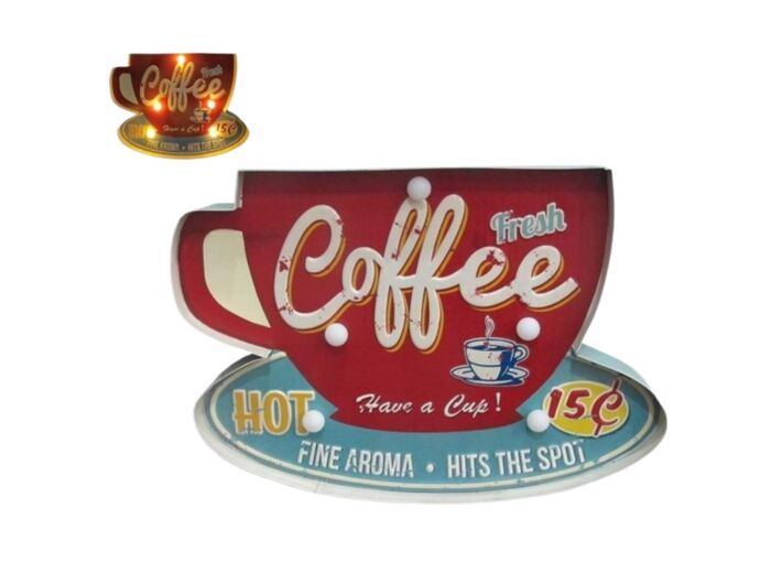 Plaque métal enseigne lumineuse " Coffee " - Décor vintage, Drive In