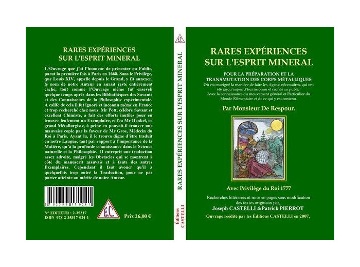 Rares expériences sur l'Esprit Minéral