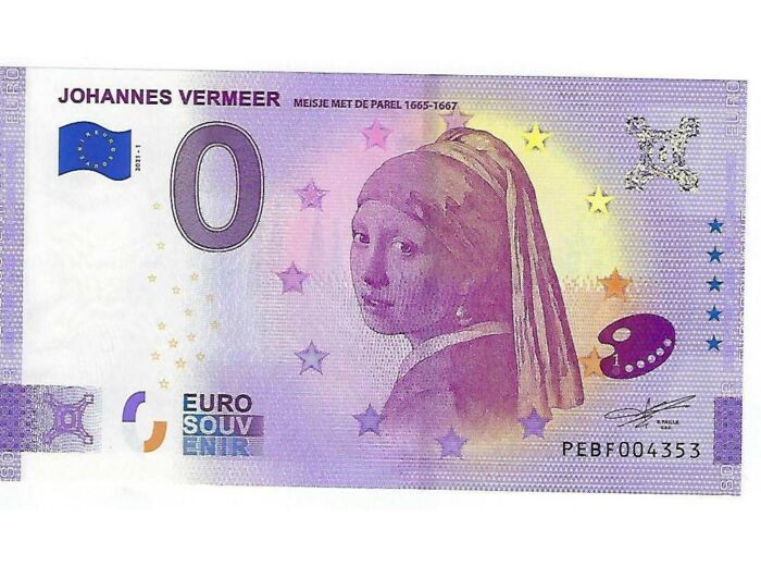 PAYS BAS 2021-1 JOHANNES VERMEER MEISJE MET DE PAREL ANNIVERSAIRE BILLET 0 EURO