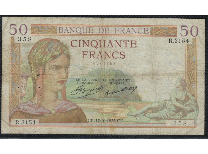 FRANCE 50 FRANCS CERES 17-10-1935 R.3154 TB
