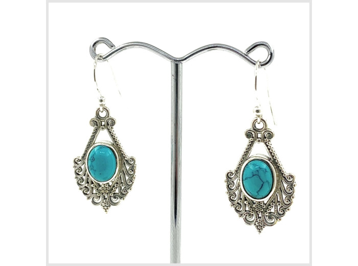 Boucles d'oreilles Turquoise et Argent Massif