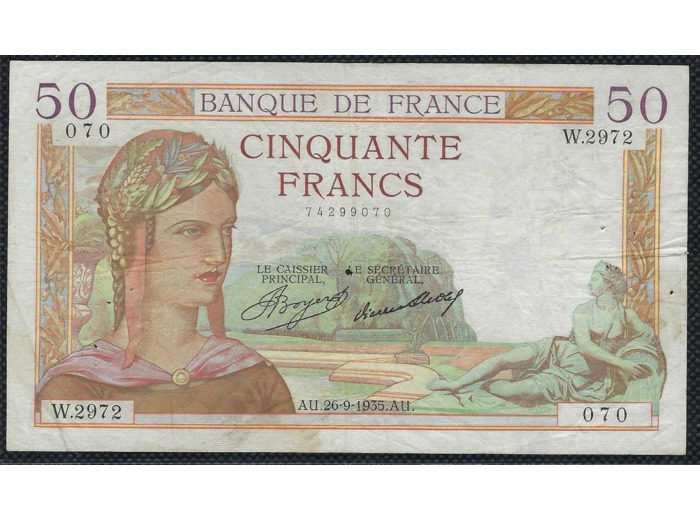 FRANCE 50 FRANCS CERES 26-9-1935 W.2972 TB+