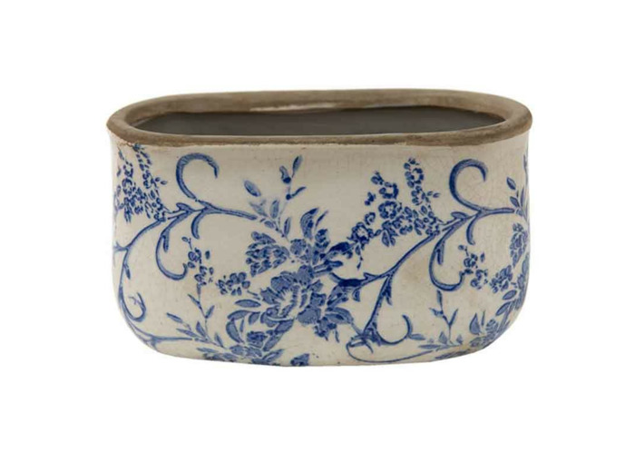 Pot de fleurs céramique motif floral bleu 10x9x17cm