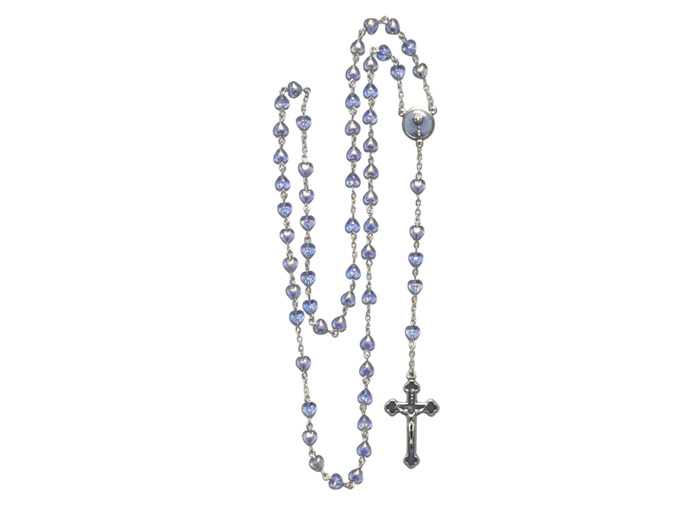 Chapelet Perles en Nacre Bleu sur chaine argentée - COMMUNION COEUR