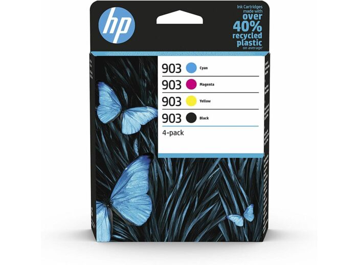 HP 903 Pack de 4 Cartouches d'Encre Noire, Cyan, Magenta, Jaune  Authentiques (6ZC73AE) pour HP OfficeJet 6950, HP OfficeJet Pro 6960 / 6970  Pack de 4 Standard Noir/Cyan/Magenta/Jaune - cartegis