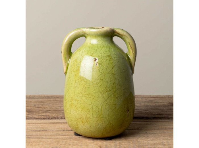 Vase à deux anses vert pomme céramique 12x9cm