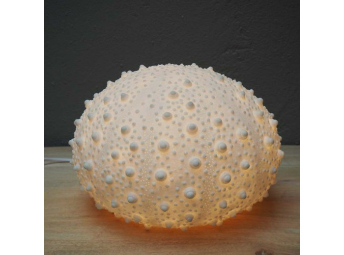 Lampe à poser oursin blanc en résine et poudre de pierres 23x34cm