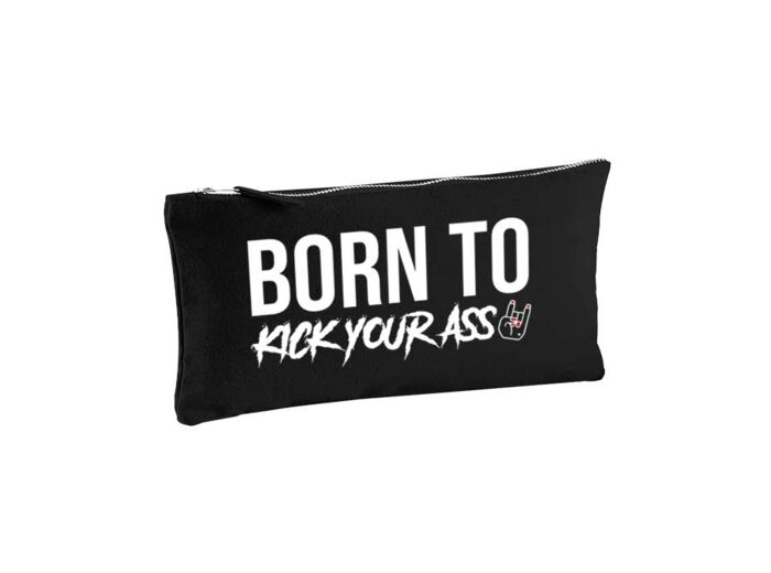 Pochette zippée en coton small - imprimée "Born to Kick Your Ass" noire,