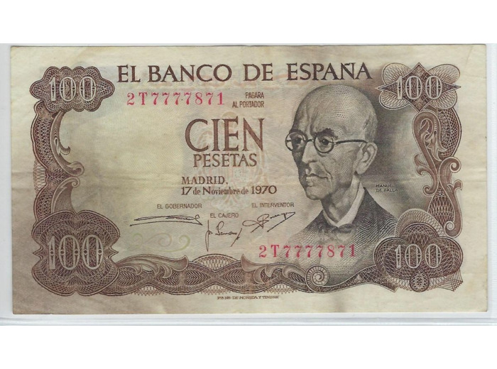 ESPAGNE 100 PESETAS 17 NOVEMBRE 1970 SERIE 2T TTB