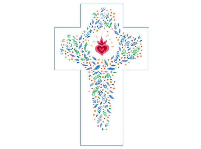 Croix Blanche Louange - Coeur Sacré - 15x10cm