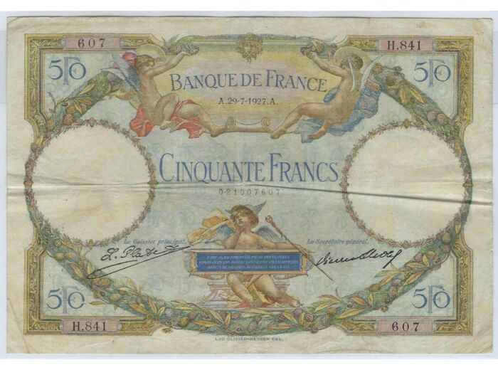 FRANCE 50 FRANCS L.O. MERSON SERIE H.841 29-7-1927 TTB