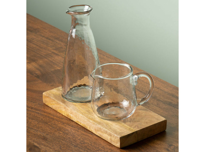 Ensemble huile vinaigre sur plateau bois manguier 19x11x22cm