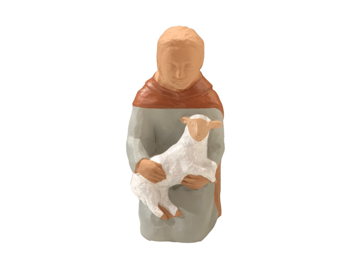 Berger avec Mouton pour Crèche 20cm polychrome- Pierreline