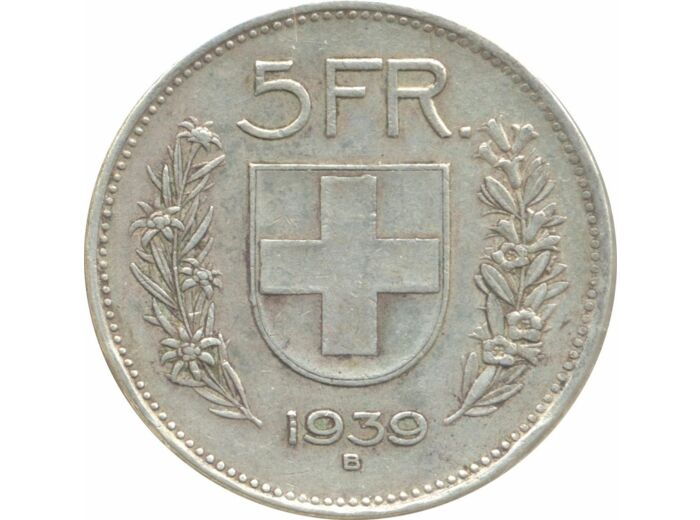 SUISSE 5 FRANCS 1939 B TTB N1