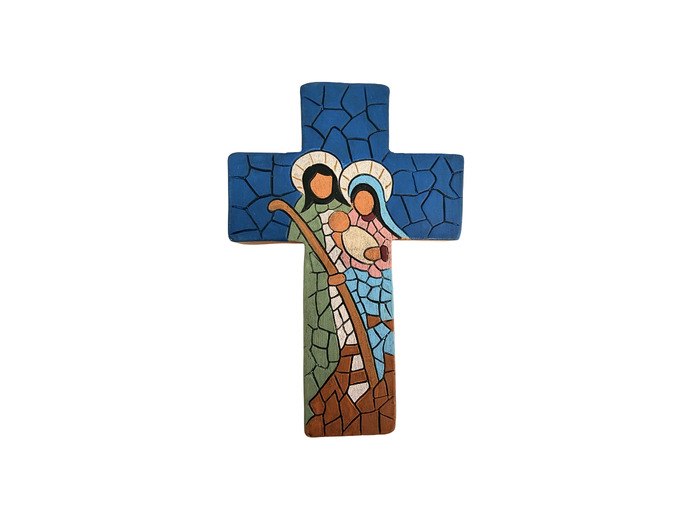 Croix en céramique 15x10cm - SAINTE FAMILLE BLEUE
