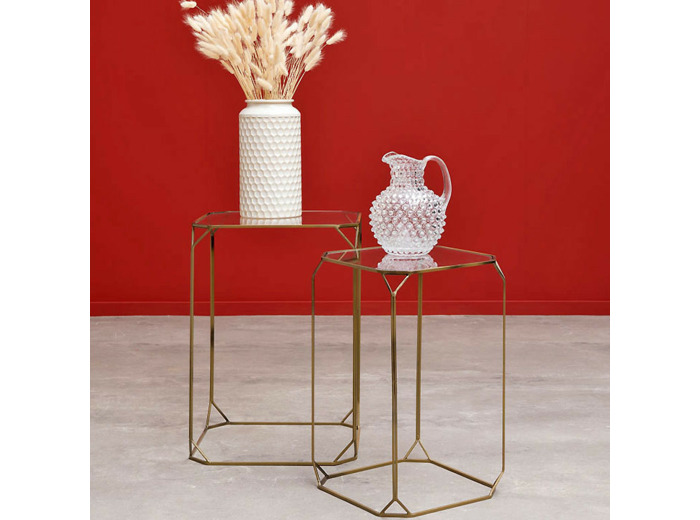 Ensemble de 2 tables d'appoint hexagonales 40x40x56cm