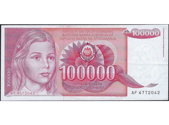 YOUGOSLAVIE 100000 DINARA 1-5-1989 SERIE AF SUP (W97)