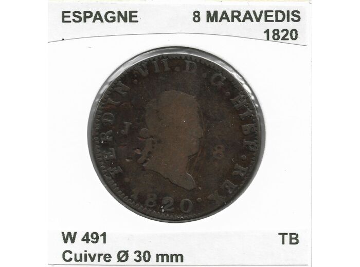 ESPAGNE 8 MARAVEDIS 1820 TB