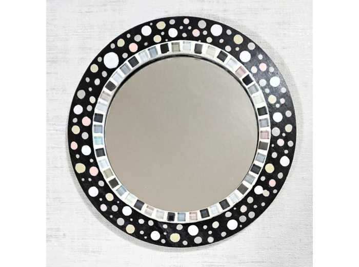 MON BEAU MIROIR – Bois, mosaïque & peinture (Ø 25 cm)