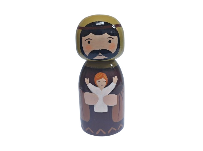 Statue Saint Joseph en bois tourné hauteur 10cm + Boîte