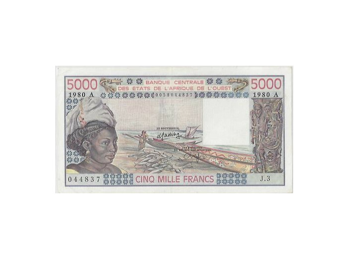 B.C.E.A.O (COTE D'IVOIRE ) 5000 FRANCS 1980 SUP -