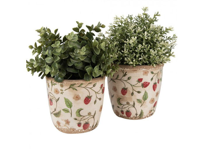 Pot de fleurs Fraises beige rouge céramique 14x13x13cm