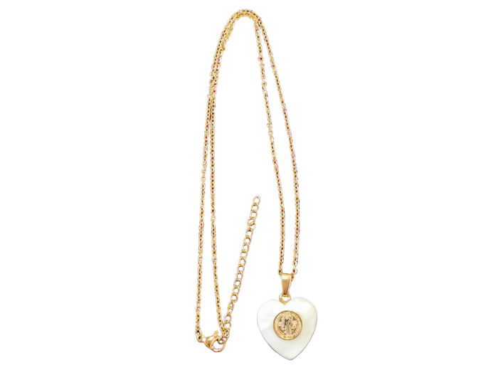 Pendentif Coeur Nacre 20mm  + Chaîne  Dorée Réglable - St Benoît