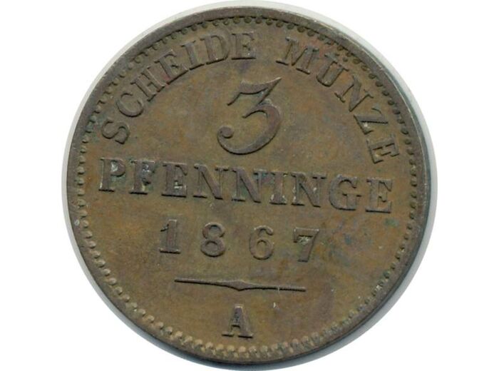 ALLEMAGNE PRUSSE 3 PFENNIG 1867 A TTB (W482)