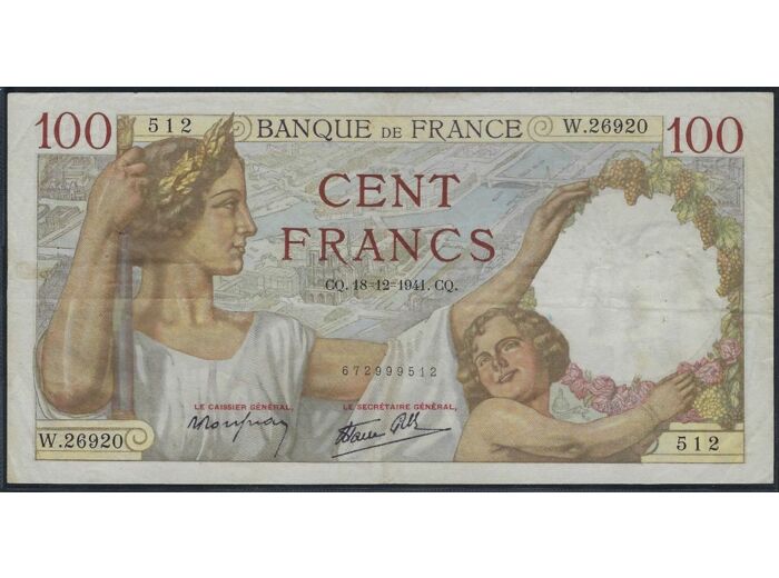 FRANCE 100 FRANCS SULLY 18-12-1941 W.26920 TTB+