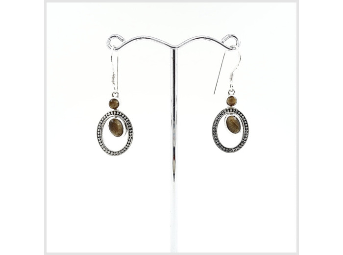 Boucles Pierres Oeil de Tigre en Argent Massif