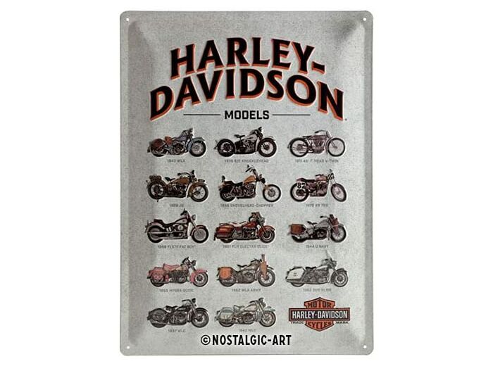 Plaque métal - Models Harley Davidson 40x30 cm - Nostalgic Art.