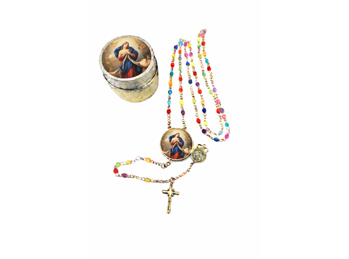 Chapelet Perles verre 2/3mm sur Chaine Argentée - MARIE défait NOEUDS