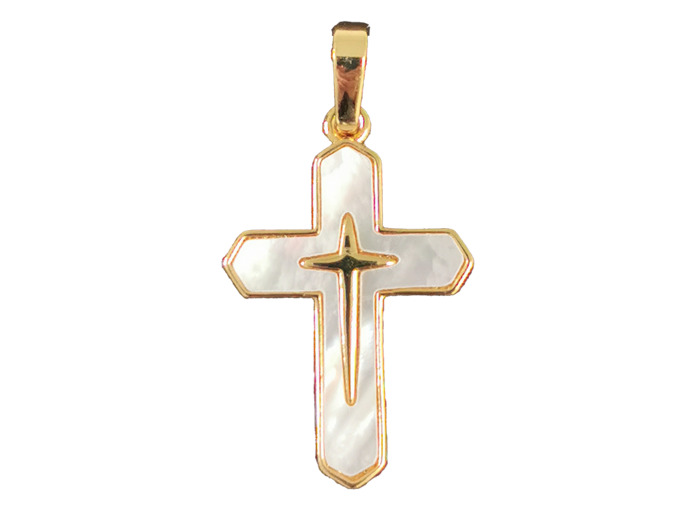 Croix en Nacre et Acier doré 22x16mm