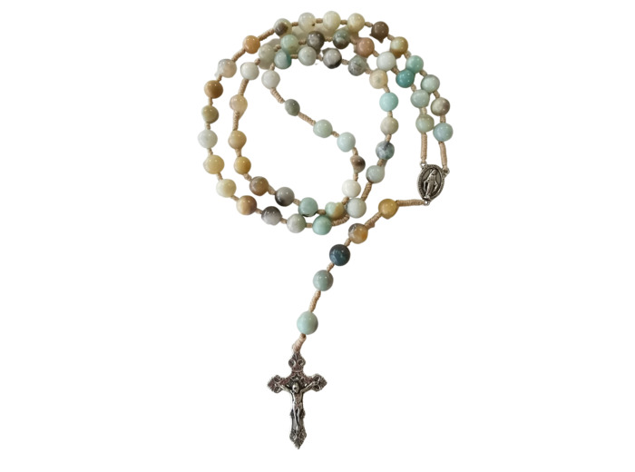 Chapelet sur Corde 8mm en pierre véritable- Amazonite givrée