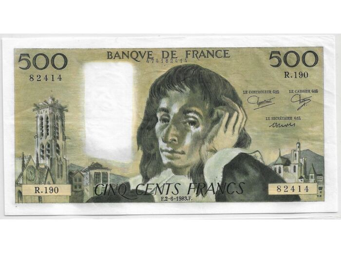 FRANCE 500 FRANCS PASCAL 2-6-1983  R.190 SPL