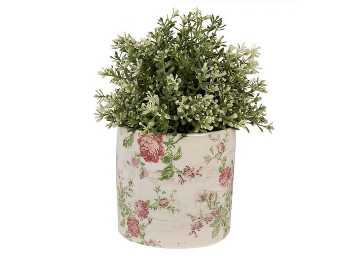 Pot motif florale rose céramique beigne 14x14x13cm
