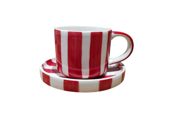 Tasse + soucoupe rouge et blanc