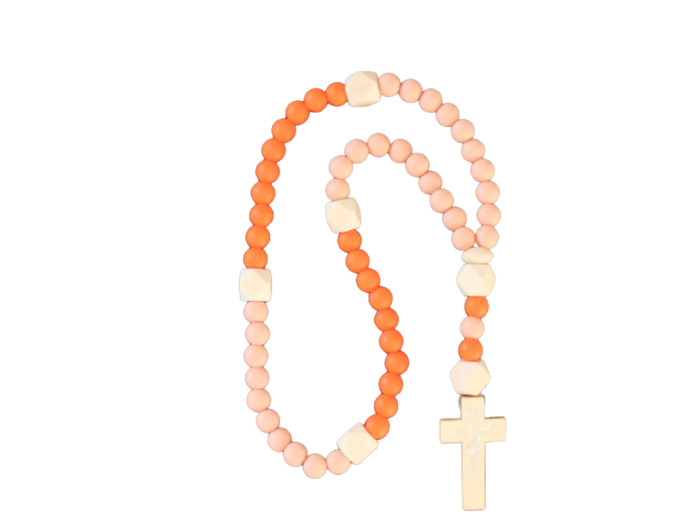 Chapelet Elastique - Silicone D8mm + Bois - Bicolore orange