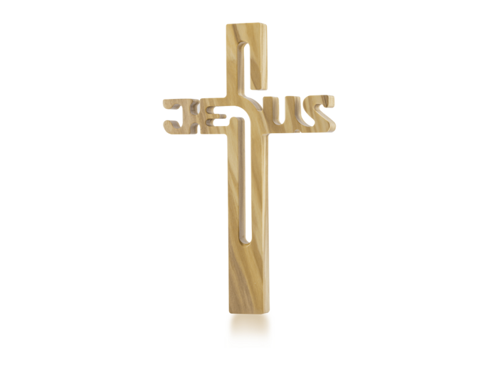 "Croix en OLIVIER -20x12cm- ""JESUS"" AJOURE"