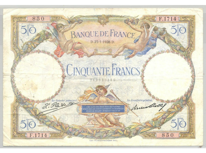 FRANCE 50 FRANCS L.O. MERSON 23-01-1928 Z.1714 TB+