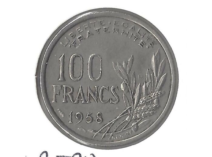 FRANCE 100 FRANCS COCHET 1958 B TTB