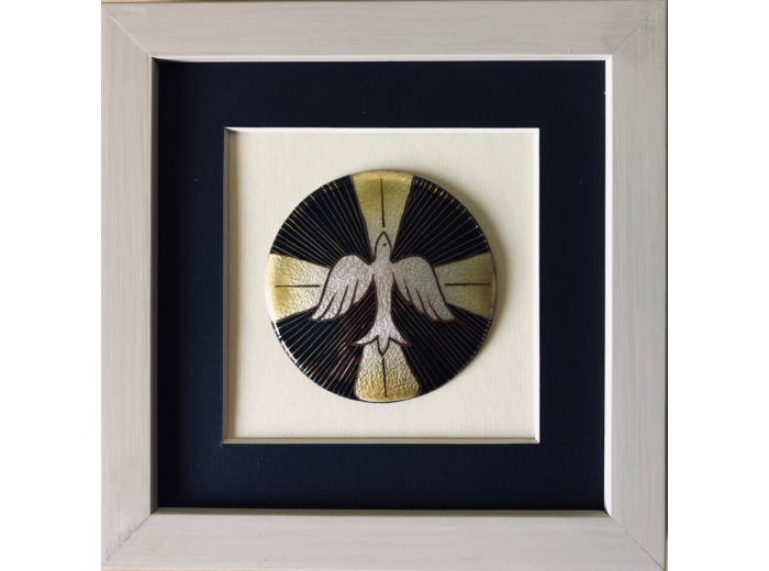 CADRE gris avec CROIX AU ST ESPRIT 20x20cm - EMAUX DU LIBAN
