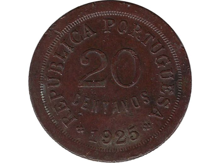 PORTUGAL 20 CENTAVOS 1925 TTB