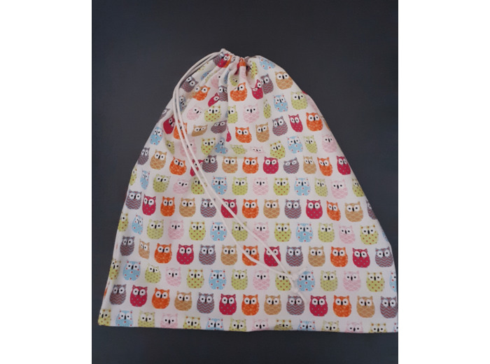 SAC AVEC LIENS TISSU "CHOUETTES" IDEAL, ECOLOGIQUE LORS DE VOS DEPLACEMENTS, VOYAGES...
